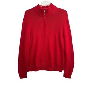 Vintage Polo Ralph Lauren 1/4 Zip Red Cotton Mock Neck Sweater Men's‎ Large
